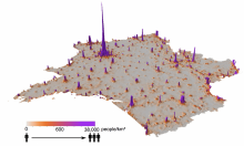 Densité de population estimée en france