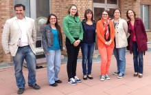 De gauche à droite : Les chercheurs impliqués dans le projet BioExoOS, Franck Cleymand, Solenne Fleutot, Émilie Velot, Vanessa Moby, Elmira Arab-Tehrany, Marthe Rousseau et Véronique Decot.