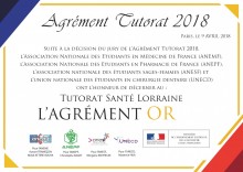 Agrément Or du Tutorat Santé Lorraine Agrément Or du Tutorat Santé Lorraine