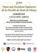 Neuvième Vente aux Enchères Caritative de la Faculté de Droit de Nancy le 28 mars 2019 - Amphi K12