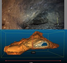 Photographie et relevé Lidar d'un chantier taillé au feu dans les mines de l'acropole de Thorikos