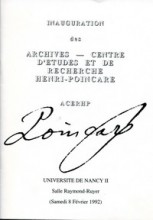 Couverture du livret d'inauguration des Archives Henri-Poincaré Couverture du livret d'inauguration des Archives Henri-Poincaré