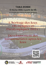 [Table Ronde] L'Héritage des Jeux Olympiques et Paralympiques 2024: Développement des infrastructures après les jeux (UFR STAPS Nancy, 10 février 2025 à 13h30)