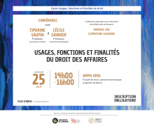 Affiche de la conférence Usages, fonctions et finalités du droit des affaires
