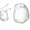 Haut-du-Them/Château-Lambert. Outil de percussion/concassage/broyage. Ref. ChL.B10. Restitution du geste de préhension. Dessin Jean Sainty (Centre de Recherche en Archéologie Expérimentale du Mont Vaudois). 