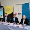 Melchior Faure (CNRS), Etienne Brière (EDF) et Alain Hehn (Université de Lorraine), signent la convention reconduisant le labcom Mélusine Melchior Faure (CNRS), Etienne Brière (EDF) et Alain Hehn (Université de Lorraine), signent la convention reconduisant le labcom Mélusine