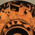 Vulci (Latium). Détail de coupe attique à figures rouges avec représentation de symposion, 500-460 av. J.-C. Roma, Museo Gregoriano Etrusco (Musei Vaticani)